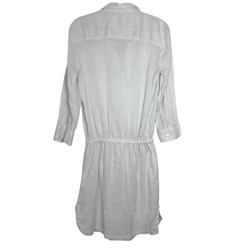 James Perse Linen Blend Shirt Dress L Coastal Button Down Drawstring Waist Sz 3 - Picture 2 of 10